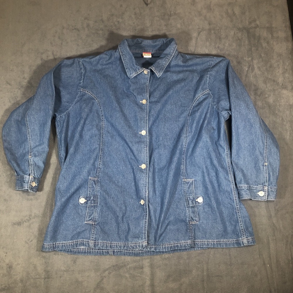 Vintage Women's Tudor Court Blue Denim Button-Up Jacket W/ Pockets Plus Size 4 X